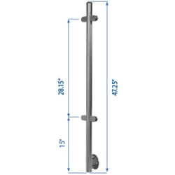 Side Flange Line Post 39-3/8" W/4 Glass Clamps metal cable systems, glass panel system, he key, inox railing system, stainless steel railing, railing system, ts distributors, inox cable system, inox, inox steel railing, stainless steel tube handrail fittings, wooden handrails, wooden fittings, stainless post an wall handrail supports