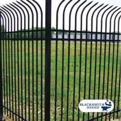 Black Pressed Point Curved-Top Fence black pressed point curved-top fence, galvanized, powder coated, custom fencing, blacksmith brand, fence panels, fence accessories, fence hardware, ts distributors
