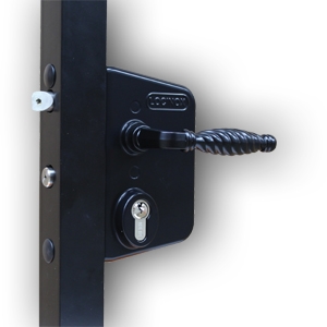 Locinox Ornamental Swing Gate Lock - Black gate hardware, gate closer, lockey, gate locks, swing gate, exit control hardware, deadlocking gate