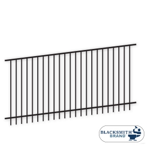 Black Flat Top / Extended Bottom Two Rail Panel black top extended bottom two rail panel, 2-rail panels, extended pickets, fence accessories, fencec hardware, custom gates, custom fencing, fence panels, galvanized, powder-coated, gate posts, finials, post caps, ts distributors