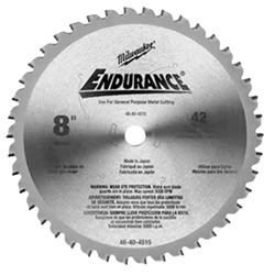 8" Replacement Blade Milwaukee 48-40-4515, cermet-tipped circular saw blade, carbide blade, 42 tooth saw blade, circular saw blade, endurance 8" blade, Milwaukee 8" blade  blade for ferrous materials 3/32-inch, pipe cutting blade, angle iron cutting blade, blade for steel studs, vibration damping, burr free cuts