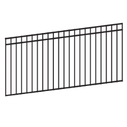 Black Flat Top/ Flat Bottom Three Rail Panel <meta name="word="steel fence, flat top steel fence, black powder coated steel fence, three rail fence panel, blacksmith brand fence, flat bottom steel fencing">