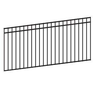 Black Flat Top/ Flat Bottom Three Rail Panel <meta name="word="steel fence, flat top steel fence, black powder coated steel fence, three rail fence panel, blacksmith brand fence, flat bottom steel fencing">