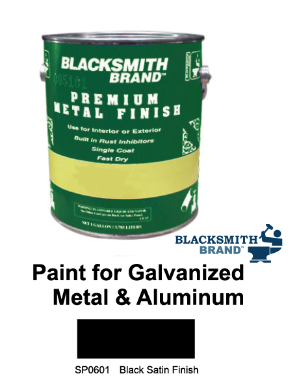 Blacksmith Brand Paint For Galvanized Metal and Aluminum blacksmith brand, gravity feed HVLP spray gun, Aervoe, heat resistant enamel, spra-tool, metallic finishes, brite galvanized coating, wrought iron, touch up brushes, painters masking tape, paint respirator kit, paint mitt, pipe painter, welding respirator, patina oxidizer, gun metal blue paint, rust arrest, brass coating, acrylic sealer, shop coat primers, paint for galvanized metal, paint for galvanized aluminum, rust inhibitive primer