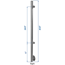 Side Flange End Post 39-3/8" W/4 Glass Clamps *Right* metal cable systems, glass panel system, he key, inox railing system, stainless steel railing, railing system, ts distributors, inox cable system, inox, inox steel railing, stainless steel tube handrail fittings, wooden handrails, wooden fittings, stainless post an wall handrail supports