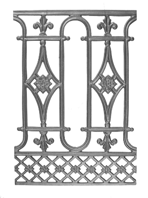 Traditional Panel Rail - Continuous Railing Cast iron casting, cast iron panel, railing panel, decorative panels, metal panels, cast iron railing panels, metal railing panels, decorative cast iron railing panels