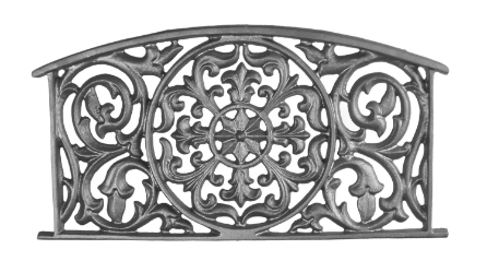 Wheel Center Accents Muted with Flowing Tulip and Bud Design Panel Decorative panels, floral design, budding flowers panel, bud design panel, cast iron casting cast iron panel, flowing tulip and bud design, radial flange, metal panels, fence panels, gate panels, metal casting