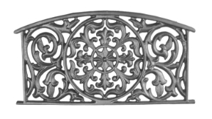 Wheel Center Accents Muted with Flowing Tulip and Bud Design Panel Decorative panels, floral design, budding flowers panel, bud design panel, cast iron casting cast iron panel, flowing tulip and bud design, radial flange, metal panels, fence panels, gate panels, metal casting