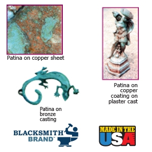 Blacksmith Brand Patina Oxidizer Metallic Finish blacksmith brand, patina, gravity feed HVLP spray gun, Aervoe, heat resistant enamel, spra-tool, metallic finishes, brite galvanized coating, wrought iron, touch up brushes, painters masking tape, paint respirator kit, paint mitt, pipe painter, welding respirator, patina oxidizer, gun metal blue paint, rust arrest, brass coating, acrylic sealer, shop coat primers, paint for galvanized metal, paint for galvanized aluminum, rust inhibitive primer