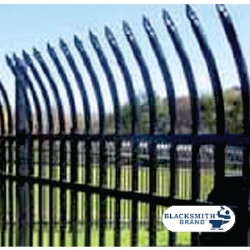 Black Pressed Curved Top/Extended Bottom Three Rail Panel black pressed curved top extended bottom three rail panel, commerical fencing, curve top fencing, extended bottom panels, three rail panels, 3-rail panels, custom gates, custom fencing, walk gates, fence panels, designmaster, blacksmith brand, ts distributors