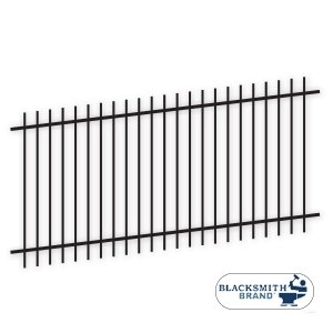 Black Extended Top/Extended Bottom Two Rail Panel black flat top extended bottom two rail panel, 2-rail panel, extended pickets, custom fencing, fence panels, fence accessories, fence hardware, galvanized, powder coated, blacksmith brand, ts distributors