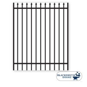 Black Pressed Spear Top/Extended Bottom Two Rail Panel black pressed spear top extended bottom two rail panel, 2-rail panel, extended pickets, custom fencing, fence panels, fence accessories, fence hardware, galvanized, powder coated, ts distributors