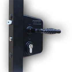 Locinox Industrial Swing Gate Lock - Black gate hardware, gate closer, lockey, adjustable hydraulic, fence, self-closing, hinge set, door closer, gate locks, swing gate, exit control hardware, deadlocking gate, free exit push, handle converter, sliding gate lock, code lock, mechanical lock, gate keeper, safety gate latch, magna-latch,  heavy-duty exit, back catch, gate latch, barrel bolt, barrel hinge, piano hinge, weldable hinge, cane bolt, drop bolt, tru-close, lokklatch, self closing hinge, magnatic latch, security keeper, locinox, bar adaptor, bat-wing hinge, steel mailbox, aluminum sliding gate track, trolley wheels, sliding door track bracket