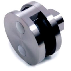 Circular Double Sided Glass Clamp for Flat Surfaces metal cable systems, glass panel system, he key, inox railing system, stainless steel railing, railing system, ts distributors, inox cable system, inox, inox steel railing, stainless steel tube handrail fittings, wooden handrails, wooden fittings, stainless post an wall handrail supports