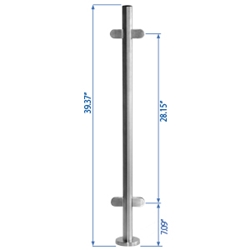 Bottom Flange End Post 39-3/8" W/2 Glass Clamps metal cable systems, glass panel system, he key, inox railing system, stainless steel railing, railing system, ts distributors, inox cable system, inox, inox steel railing, stainless steel tube handrail fittings, wooden handrails, wooden fittings, stainless post an wall handrail supports