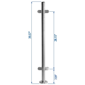 Bottom Flange End Post 39-3/8" W/2 Glass Clamps metal cable systems, glass panel system, he key, inox railing system, stainless steel railing, railing system, ts distributors, inox cable system, inox, inox steel railing, stainless steel tube handrail fittings, wooden handrails, wooden fittings, stainless post an wall handrail supports