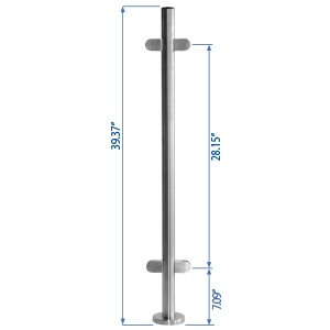 Bottom Flange End Post 39-3/8" W/2 Glass Clamps metal cable systems, glass panel system, he key, inox railing system, stainless steel railing, railing system, ts distributors, inox cable system, inox, inox steel railing, stainless steel tube handrail fittings, wooden handrails, wooden fittings, stainless post an wall handrail supports
