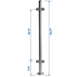 Bottom Flange 90 Corner Post 39-3/8" W/4 Glass Clamps metal cable systems, glass panel system, he key, inox railing system, stainless steel railing, railing system, ts distributors, inox cable system, inox, inox steel railing, stainless steel tube handrail fittings, wooden handrails, wooden fittings, stainless post an wall handrail supports