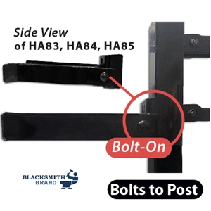 Powder-Coated Bolt-On Fork Latch - BOLTS TO POST <meta name="content="Pre-finished bolt-on latch, black bolt on latch, black gloss powder coated latches, 3 inch bolt on latch, bolt on gate latch for fence post, high traffic gate latch, bolt on latch for gate post, fork latch for gate, powder coated fork latch, premium fork latch, heavy duty bolt on latch, steel bolt on latch for gate post, 4 inch latch, 2 1/2 inch latch, no weld gate latch, premium bolt on latch, bolt on latches near me, black powder coated bolt on latch">