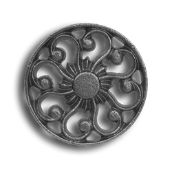 3-1/8" Cast Iron Rosette - Single Faced 3 1/8" cast iron rosette, three and one eighth inch cast iron rosette, cast iron rosette, single faced medallion, iron rosette, decorative cast iron rosette, ts distributors