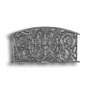 Wheel Center Accents Muted with Flowing Tulip and Bud Design Panel Decorative panels, floral design, budding flowers panel, bud design panel, cast iron casting cast iron panel, flowing tulip and bud design, radial flange, metal panels, fence panels, gate panels, metal casting