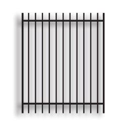 Versai Black Ornamental Walk Gates Extended Top - 2 Rail Gate Versai Fencing System, rackable, versai ornamenrtal walk gates, extended top fencing, welded fence, 2-rail fencing, galvanized post, powder-coated post, post cap, extended picket, walk gate, 16 gauge, tubular steel pickets, square rail, spear top fence, flat top fencing, pressed point fence, curved top fence, residential fence, commercial fence, finials, rail brackets, gate hardware, fence hardware, flat runs, flat mount bracket, gate end posts, line bracket, ts distributors