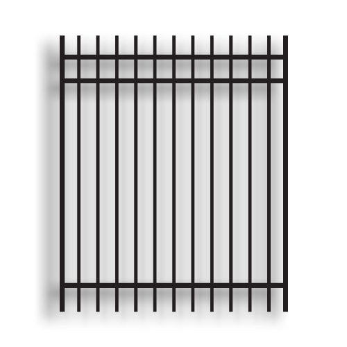 Versai Black Ornamental Walk Gates Extended Top - 3 Rail Gates Versai Fencing System, rackable, versai ornamental walk gates, welded fence, 3-rail fencing, galvanized post, powder-coated post, post cap, extended picket, walk gate, 16 gauge, tubular steel pickets,  residential fence, commercial fence, gate hardware, fence hardware, ts distributors