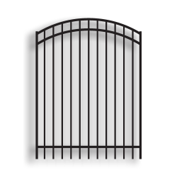 Versai Ornamental Walk Gates Arched Top 3 Rail Gate Versai Fencing System, rackable, versai ornamental walk gates, welded fence, arched top fencing, 3-rail fencing, galvanized post, powder-coated post, post cap, extended picket, walk gate, 16 gauge, tubular steel pickets, residential fence, commercial fence, finials, gate hardware, fence hardware, ts distributors