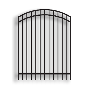 Versai Ornamental Walk Gates Arched Top 3 Rail Gate Versai Fencing System, rackable, versai ornamental walk gates, welded fence, arched top fencing, 3-rail fencing, galvanized post, powder-coated post, post cap, extended picket, walk gate, 16 gauge, tubular steel pickets, residential fence, commercial fence, finials, gate hardware, fence hardware, ts distributors
