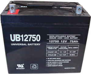 12 Volt - 75 Amp Hour Non-Spillable Sealed Cap Lead Acid Battery Access control, gate operators, viking, doorking, liftmaster, apollo, eagle, swing gate, slide gate, BFT, Ramset, loop detctor, transmitter, 315 MHz, 2.0 technology, superior gate operaator, phobos, oxi receiver, residential swing gates, wireless keypads, ramset, electromagnetic lock ,Maglock, access controller, push to exit, proximity reader, cellular callbox, telephone entry system, board kit, intercom, photoeye kits, seco-larm, EMX, click2enter, emergency entry box, lead-acid battery, THALIA, conduit, screw connector, back-up power
