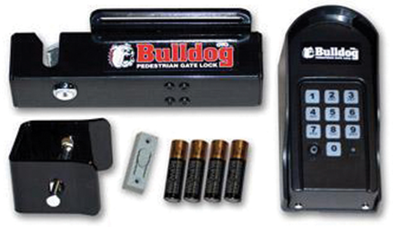The Bulldog Pedestrian Gate Lock with Keypad Access control, gate operators, viking, doorking, liftmaster, apollo, eagle, swing gate, slide gate, BFT, Ramset, loop detctor, transmitter, 315 MHz, 2.0 technology, superior gate operaator, phobos, oxi receiver, residential swing gates, wireless keypads, ramset, electromagnetic lock ,Maglock, access controller, push to exit, proximity reader, cellular callbox, telephone entry system, board kit, intercom, photoeye kits, seco-larm, EMX, click2enter, emergency entry box, lead-acid battery, THALIA, conduit, screw connector, back-up power