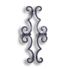 Plastic Scroll with Steel Welding Tabs forged steel scrolls, forged panels, metal stair balusters, rail balusters, steel rail balusters, forged steel rosettes, steel balcony balusters, steel pickets, hammered metal stair baluster, hammered metal railing balusters, hand forged balusters, balusters with bushings, forged newel posts, forged rail panels, powder coated steel forgings, forged steel elemetns, stamped steel elements, fully weldable leaves, fully weldable flowers, pressed steel elements, weldable cast steel leaves, forged steel spheres, forged steel baskets