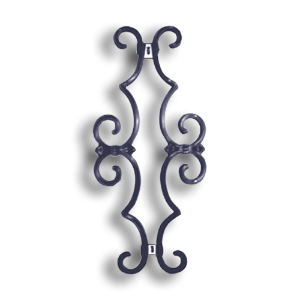 Plastic Scroll with Steel Welding Tabs forged steel scrolls, forged panels, metal stair balusters, rail balusters, steel rail balusters, forged steel rosettes, steel balcony balusters, steel pickets, hammered metal stair baluster, hammered metal railing balusters, hand forged balusters, balusters with bushings, forged newel posts, forged rail panels, powder coated steel forgings, forged steel elemetns, stamped steel elements, fully weldable leaves, fully weldable flowers, pressed steel elements, weldable cast steel leaves, forged steel spheres, forged steel baskets