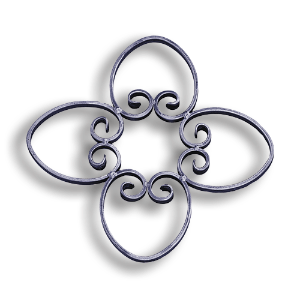 Forged Steel Rosette - 1/2" x 1/4" Sq. Material forged steel scrolls, forged panels, metal stair balusters, rail balusters, steel rail balusters, forged steel rosettes, steel balcony balusters, steel pickets, hammered metal stair baluster, hammered metal railing balusters, hand forged balusters, balusters with bushings, forged newel posts, forged rail panels, powder coated steel forgings, forged steel elemetns, stamped steel elements, fully weldable leaves, fully weldable flowers, pressed steel elements, weldable cast steel leaves, forged steel spheres, forged steel baskets