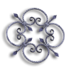 Forged Steel Rosette - 1/2" Sq. Material forged steel scrolls, forged panels, metal stair balusters, rail balusters, steel rail balusters, forged steel rosettes, steel balcony balusters, steel pickets, hammered metal stair baluster, hammered metal railing balusters, hand forged balusters, balusters with bushings, forged newel posts, forged rail panels, powder coated steel forgings, forged steel elemetns, stamped steel elements, fully weldable leaves, fully weldable flowers, pressed steel elements, weldable cast steel leaves, forged steel spheres, forged steel baskets