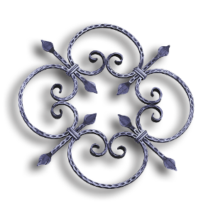 Forged Steel Rosette - 1/2" Sq. Material forged steel scrolls, forged panels, metal stair balusters, rail balusters, steel rail balusters, forged steel rosettes, steel balcony balusters, steel pickets, hammered metal stair baluster, hammered metal railing balusters, hand forged balusters, balusters with bushings, forged newel posts, forged rail panels, powder coated steel forgings, forged steel elemetns, stamped steel elements, fully weldable leaves, fully weldable flowers, pressed steel elements, weldable cast steel leaves, forged steel spheres, forged steel baskets