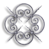 Forged Steel Rosette - 1/2" Sq. Material forged steel scrolls, forged panels, metal stair balusters, rail balusters, steel rail balusters, forged steel rosettes, steel balcony balusters, steel pickets, hammered metal stair baluster, hammered metal railing balusters, hand forged balusters, balusters with bushings, forged newel posts, forged rail panels, powder coated steel forgings, forged steel elemetns, stamped steel elements, fully weldable leaves, fully weldable flowers, pressed steel elements, weldable cast steel leaves, forged steel spheres, forged steel baskets