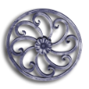 Forged Steel Rosette - 1/2" Sq. Material forged steel scrolls, forged panels, metal stair balusters, rail balusters, steel rail balusters, forged steel rosettes, steel balcony balusters, steel pickets, hammered metal stair baluster, hammered metal railing balusters, hand forged balusters, balusters with bushings, forged newel posts, forged rail panels, powder coated steel forgings, forged steel elemetns, stamped steel elements, fully weldable leaves, fully weldable flowers, pressed steel elements, weldable cast steel leaves, forged steel spheres, forged steel baskets