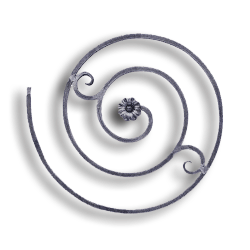 Forged Steel Scroll Panel - 9/16" Sq. Material forged steel scrolls, forged panels, metal stair balusters, rail balusters, steel rail balusters, forged steel rosettes, steel balcony balusters, steel pickets, hammered metal stair baluster, hammered metal railing balusters, hand forged balusters, balusters with bushings, forged newel posts, forged rail panels, powder coated steel forgings, forged steel elemetns, stamped steel elements, fully weldable leaves, fully weldable flowers, pressed steel elements, weldable cast steel leaves, forged steel spheres, forged steel baskets