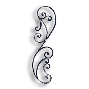 Forged Steel Scroll Panel forged steel scrolls, forged panels, metal stair balusters, rail balusters, steel rail balusters, forged steel rosettes, steel balcony balusters, steel pickets, hammered metal stair baluster, hammered metal railing balusters, hand forged balusters, balusters with bushings, forged newel posts, forged rail panels, powder coated steel forgings, forged steel elemetns, stamped steel elements, fully weldable leaves, fully weldable flowers, pressed steel elements, weldable cast steel leaves, forged steel spheres, forged steel baskets