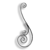 Forged Steel Stair and Rail Scroll - 3/8" Sq. Material forged steel scrolls, forged panels, metal stair balusters, rail balusters, steel rail balusters, forged steel rosettes, steel balcony balusters, steel pickets, hammered metal stair baluster, hammered metal railing balusters, hand forged balusters, balusters with bushings, forged newel posts, forged rail panels, powder coated steel forgings, forged steel elemetns, stamped steel elements, fully weldable leaves, fully weldable flowers, pressed steel elements, weldable cast steel leaves, forged steel spheres, forged steel baskets