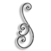 Forged Steel Stair and Rail Scroll - 9/16" Sq. Material forged steel scrolls, forged panels, metal stair balusters, rail balusters, steel rail balusters, forged steel rosettes, steel balcony balusters, steel pickets, hammered metal stair baluster, hammered metal railing balusters, hand forged balusters, balusters with bushings, forged newel posts, forged rail panels, powder coated steel forgings, forged steel elemetns, stamped steel elements, fully weldable leaves, fully weldable flowers, pressed steel elements, weldable cast steel leaves, forged steel spheres, forged steel baskets