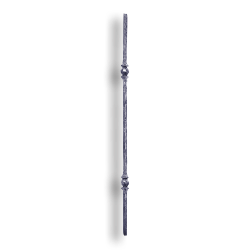 Hand Forged Steel Baluster Hammered - 1/2" Sq. Material - Style 1 forged steel scrolls, forged panels, metal stair balusters, rail balusters, steel rail balusters, forged steel rosettes, steel balcony balusters, steel pickets, hammered metal stair baluster, hammered metal railing balusters, hand forged balusters, balusters with bushings, forged newel posts, forged rail panels, powder coated steel forgings, forged steel elemetns, stamped steel elements, fully weldable leaves, fully weldable flowers, pressed steel elements, weldable cast steel leaves, forged steel spheres, forged steel baskets
