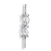 Forged Steel Stair and Rail Scroll Baluster - 1/2" Sq. Material forged steel scrolls, forged panels, metal stair balusters, rail balusters, steel rail balusters, forged steel rosettes, steel balcony balusters, steel pickets, hammered metal stair baluster, hammered metal railing balusters, hand forged balusters, balusters with bushings, forged newel posts, forged rail panels, powder coated steel forgings, forged steel elemetns, stamped steel elements, fully weldable leaves, fully weldable flowers, pressed steel elements, weldable cast steel leaves, forged steel spheres, forged steel baskets