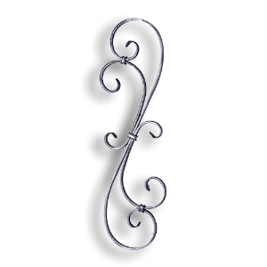 Forged Steel Stair and Rail Scroll - 1/2" x 1/4" Sq. Material forged steel scrolls, forged panels, metal stair balusters, rail balusters, steel rail balusters, forged steel rosettes, steel balcony balusters, steel pickets, hammered metal stair baluster, hammered metal railing balusters, hand forged balusters, balusters with bushings, forged newel posts, forged rail panels, powder coated steel forgings, forged steel elemetns, stamped steel elements, fully weldable leaves, fully weldable flowers, pressed steel elements, weldable cast steel leaves, forged steel spheres, forged steel baskets