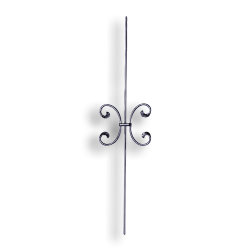 Art Deco Baluster - 3/8" dia. Rd. Material forged steel scrolls, forged panels, metal stair balusters, rail balusters, steel rail balusters, forged steel rosettes, steel balcony balusters, steel pickets, hammered metal stair baluster, hammered metal railing balusters, hand forged balusters, balusters with bushings, forged newel posts, forged rail panels, powder coated steel forgings, forged steel elemetns, stamped steel elements, fully weldable leaves, fully weldable flowers, pressed steel elements, weldable cast steel leaves, forged steel spheres, forged steel baskets