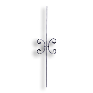 Art Deco Baluster - 3/8" dia. Rd. Material forged steel scrolls, forged panels, metal stair balusters, rail balusters, steel rail balusters, forged steel rosettes, steel balcony balusters, steel pickets, hammered metal stair baluster, hammered metal railing balusters, hand forged balusters, balusters with bushings, forged newel posts, forged rail panels, powder coated steel forgings, forged steel elemetns, stamped steel elements, fully weldable leaves, fully weldable flowers, pressed steel elements, weldable cast steel leaves, forged steel spheres, forged steel baskets
