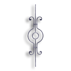Art Deco Baluster - 3/8" dia. Rd. Material forged steel scrolls, forged panels, metal stair balusters, rail balusters, steel rail balusters, forged steel rosettes, steel balcony balusters, steel pickets, hammered metal stair baluster, hammered metal railing balusters, hand forged balusters, balusters with bushings, forged newel posts, forged rail panels, powder coated steel forgings, forged steel elemetns, stamped steel elements, fully weldable leaves, fully weldable flowers, pressed steel elements, weldable cast steel leaves, forged steel spheres, forged steel baskets
