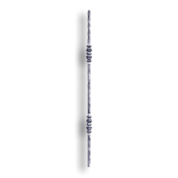 Forged Steel Baluster Hammered with Bushing - 1/2" Sq. Material forged steel scrolls, forged panels, metal stair balusters, rail balusters, steel rail balusters, forged steel rosettes, steel balcony balusters, steel pickets, hammered metal stair baluster, hammered metal railing balusters, hand forged balusters, balusters with bushings, forged newel posts, forged rail panels, powder coated steel forgings, forged steel elemetns, stamped steel elements, fully weldable leaves, fully weldable flowers, pressed steel elements, weldable cast steel leaves, forged steel spheres, forged steel baskets