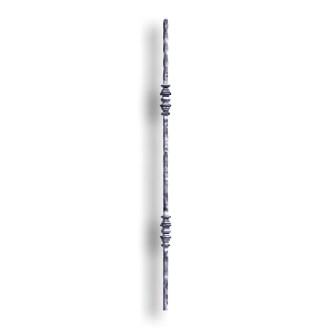 Forged Steel Baluster Hammered with Bushing - 1/2" Sq. Material forged steel scrolls, forged panels, metal stair balusters, rail balusters, steel rail balusters, forged steel rosettes, steel balcony balusters, steel pickets, hammered metal stair baluster, hammered metal railing balusters, hand forged balusters, balusters with bushings, forged newel posts, forged rail panels, powder coated steel forgings, forged steel elemetns, stamped steel elements, fully weldable leaves, fully weldable flowers, pressed steel elements, weldable cast steel leaves, forged steel spheres, forged steel baskets